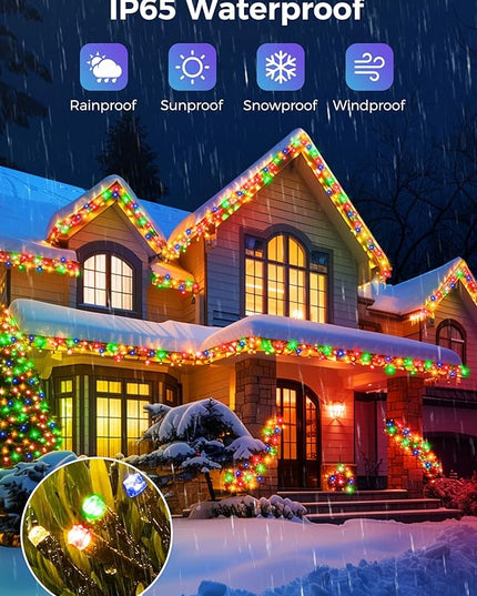 Minetom Christmas Lights Outdoor Solar Powered - 72FT 200 LED Christmas String Lights with 8 Lighting Modes, IP65 Waterproof Solar String Lights for Outside Tree Xmas Party Decoration, Multicolor Minetom