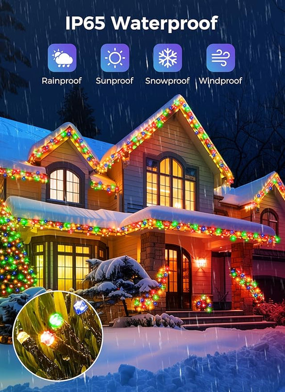 Minetom Christmas Lights Outdoor Solar Powered - 72FT 200 LED Christmas String Lights with 8 Lighting Modes, IP65 Waterproof Solar String Lights for Outside Tree Xmas Party Decoration, Multicolor Minetom