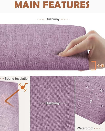 Upholstered Wall Mounted Headboard, 3D Soundproof Wall Panels Peel and Stick Headboard for Queen Size, Reusable and Removable Tufted Bed Headboard in Violet(9 Panels, 10" x 24") - LeafyLoom