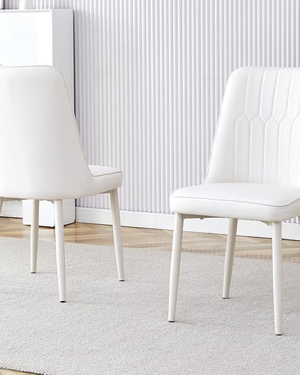 Modern Set of 2, Faux Leather Dining PU Upholstered Cream Kitchen Chair Metal Legs for Home Living Room, Restaurant, 2 Piece - LeafyLoom