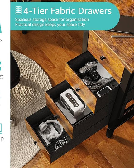 Lufeiya 47 inch Computer Desk with 4 Drawers & Storage Shelves, Writing Work Study Desk for Home Office Bedroom, Modern Simple Student PC Desks Table, Rustic Brown - LeafyLoom