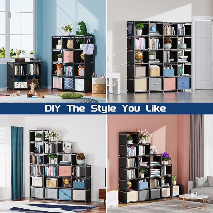 Mavivegue Book Shelf, 20 Cube Storage Organizer, DIY Bookcase, Metal Cube Bookshelf,Tall Book case for Bedroom, Living Room,Office,Closet Storage Organizer, Black Cubicle Storage Rack - LeafyLoom