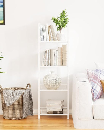 Bookshelf Storage Shelf Small Bookcase Freestanding Storage Stand for Living Room Bedroom, Kitchen, Rust Resistance, Easy Assembly Free Combination Multi-Functional Organizer (4 Tiers, White) - LeafyLoom