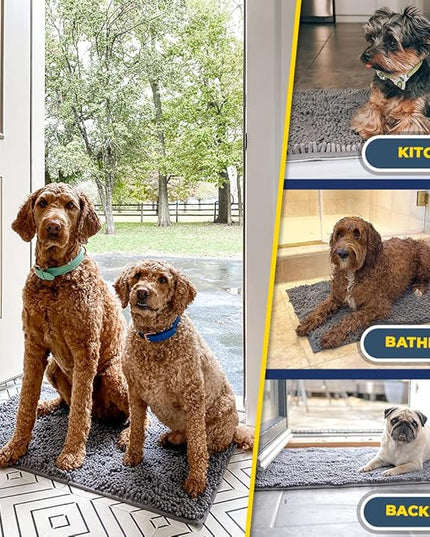 Muddy Mat® Shown on TV – Super Absorbent Microfiber Dog Door Mat for Muddy Paws, Non-Slip Washable Pet Rug, Quick Dry Chenille Entryway Carpet, Machine Washable Indoor Outdoor mat, Grey 28"x18" MuddyMat