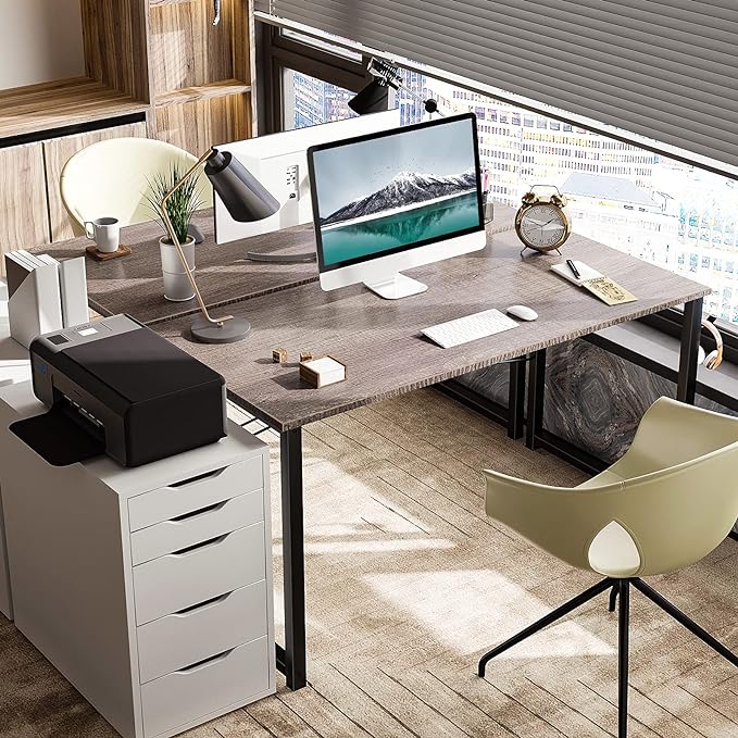 Coleshome 48 Inch Computer Desk, Modern Simple Style Desk for Home Office, Study Student Writing Desk, Grey Oak - LeafyLoom