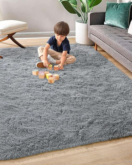 Super Soft Fluffy Shaggy Rugs for Living Room Bedroom, Fuzzy Plush Area Rugs for Girls Kids Room Nursery Home Decor, Furry Dorm Throw Rug Cute Non-Slip Indoor Floor Carpet 5x8 Feet, Grey - LeafyLoom