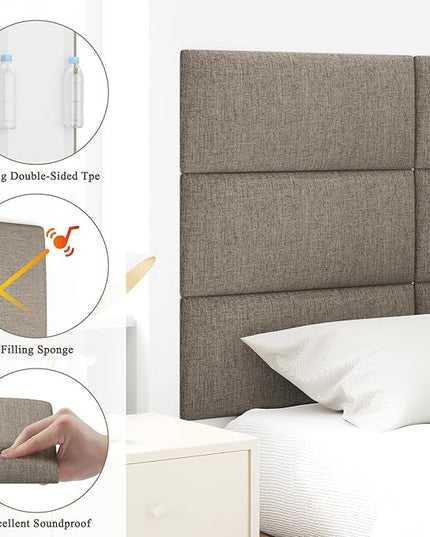 King Headboard, Wall Mounted Peel and Stick Headboard, Upholstered Tufted Bed Headboard for King Size Bed, Floating Dorm Bedroom Tall Headboard Soundproof Wall Panels (12 Panels, 10"x24") - LeafyLoom