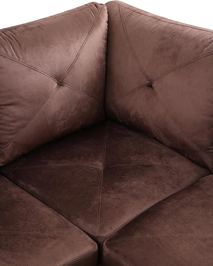 L-Shape Sectional Sofa with Storage Ottoman, 4-Seat Couch with Chaise Fabric Upholstered for Living Room, Apartment, Office, Brown - LeafyLoom