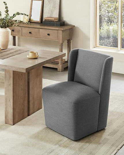 Modern Dining Chairs with Casters Upholstered Wingback Single Sofa for Bedroom Waiting Room Kitchen Diningroom, 33.9''H, Dark Gray - LeafyLoom