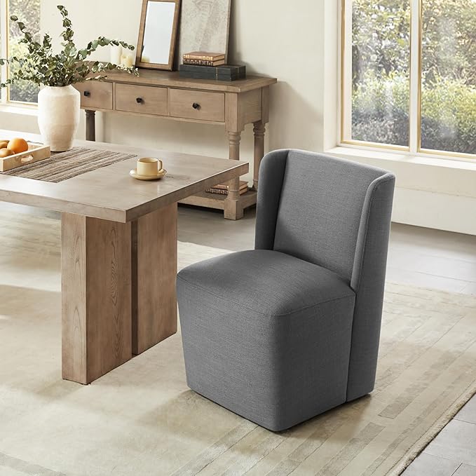 Modern Dining Chairs with Casters Upholstered Wingback Single Sofa for Bedroom Waiting Room Kitchen Diningroom, 33.9''H, Dark Gray - LeafyLoom