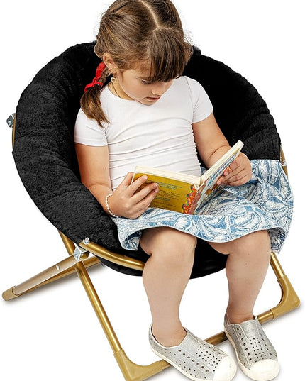 Milliard Mini Cozy Chair for Kids, Sensory Faux Fur Folding Saucer Chair for Toddlers, Black - LeafyLoom