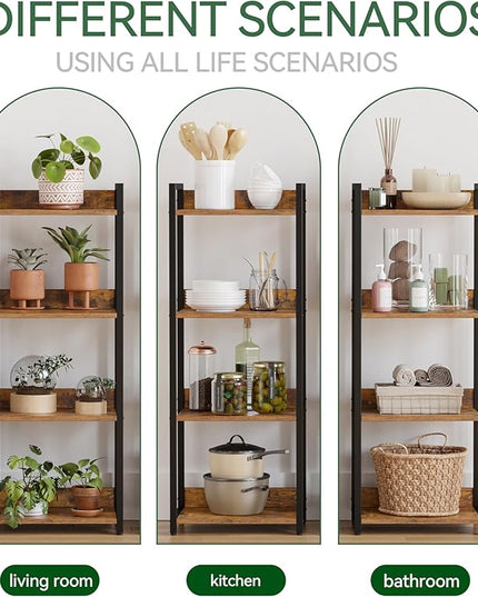 4-Tier Bookshelf, Narrow Bookcase with Open Shelves, Short Book Shelf Coner Shelf for Living Room, Bedroom, Home Office, Study, Bathroom,9.4 x 15.7 x 41.7 Inches, Rustic Brown and Black - LeafyLoom