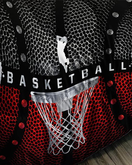 Axolotl Basketball Bedding Set for Boys Kids Teens,Soft Microfiber Black and Red Sports Theme Basketball Bedding Sets Queen Size with 1 Comforter and 2 Pillowcases All Season - LeafyLoom