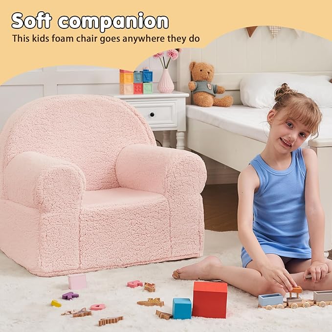 Kids Chair Toddler Chair Sherpa Couch Sherpa Kids Bean Bag Chair,Cuddly Toddler Chairs Comfy Plush Chair Toddler Couch Reading Chair for Kids Fuzzy Baby Chair Pink - LeafyLoom