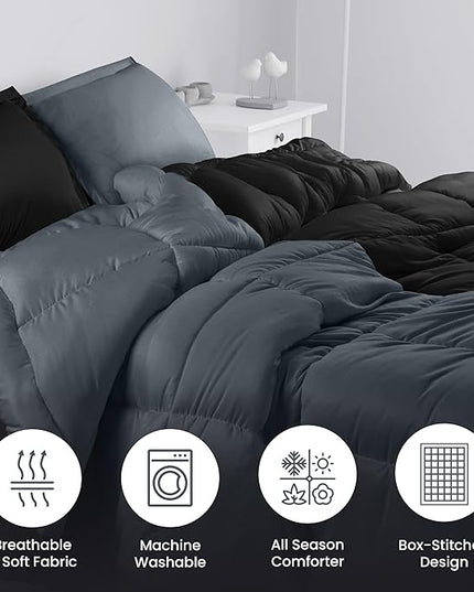Utopia Bedding Queen Size Comforter Set with 2 Pillow Shams, Bedding Comforter Sets, Down Alternative Reversible Black/Grey Comforter, Soft and Comfortable, Machine Washable - LeafyLoom