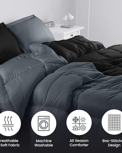 Utopia Bedding King Size Comforter Set with 2 Pillow Shams, Bedding Comforter Sets, Down Alternative Reversible Black/Grey Comforter, Soft and Comfortable, Machine Washable - LeafyLoom