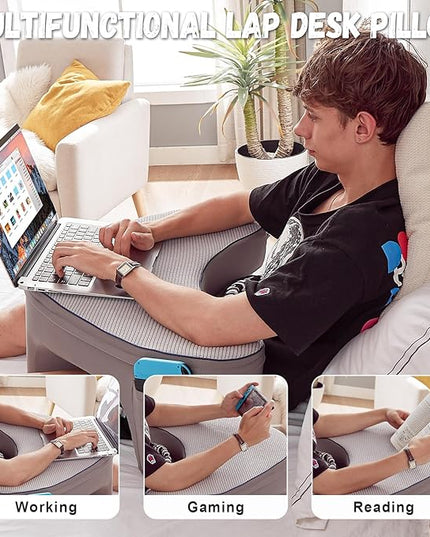 Reading Pillow for Bed, Heart Shaped Gaming Pillow for lap, Lap Desk Pillow for Couch, Memory Foam Lap Cushy Desk for Reading, Gaming, Working, Crocheting in Bed Sofa(Grey) - LeafyLoom