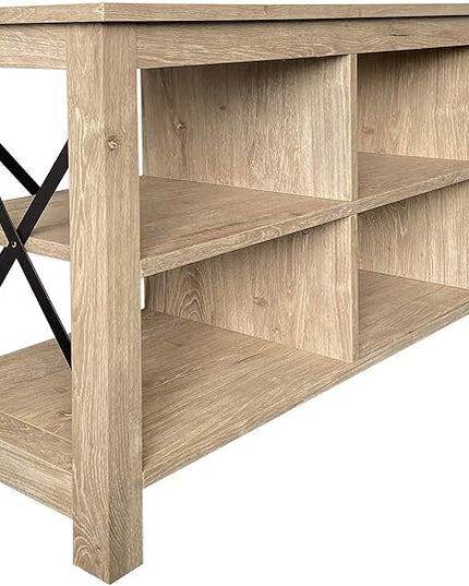 Henn&Hart Rectangular TV Stand for TV's up to 65" in White Oak, Electric Fireplace TV Stands for the Living Room - LeafyLoom