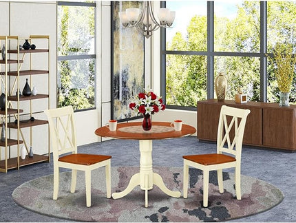 East West Furniture DLCL3-BMK-W Dublin 3 Piece Dinette Set for Small Spaces Contains a Round Table with Dropleaf and 2 Dining Chairs, 42x42 Inch - LeafyLoom