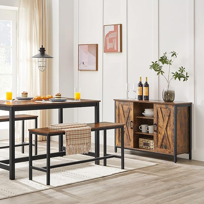 VASAGLE 47 Inches Dining Room Table for 4, Industrial Style with Heavy Duty Metal Frame, 47.2 x 29.5 x 29.5 Inches, Brown - LeafyLoom