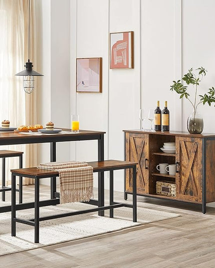 VASAGLE 47 Inches Dining Room Table Set for 4 with 2 Benches, Industrial Style - LeafyLoom