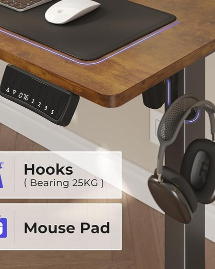 JOISCOPE Height Adjustable Electric Standing Desk with Power Outlets, 55 x 24 Inch Sit Stand Desk for Small Space Home Office, Vintage Oak - LeafyLoom