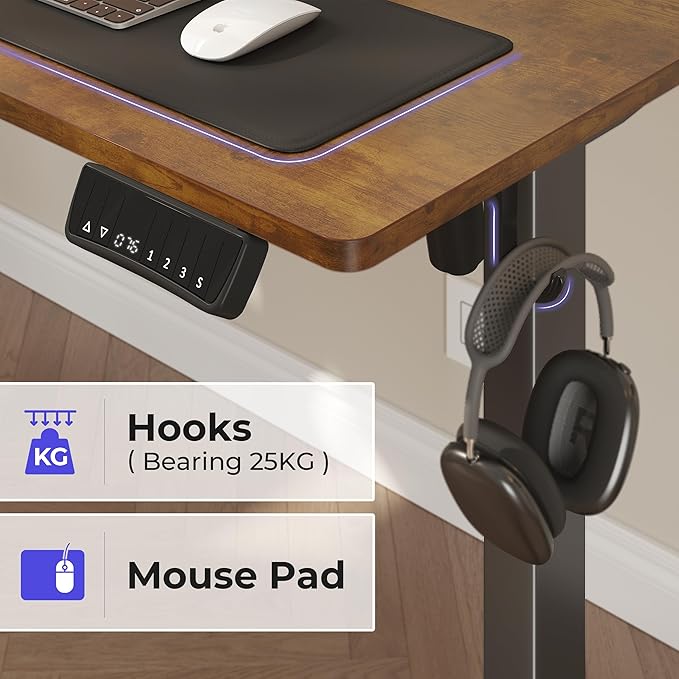 JOISCOPE Height Adjustable Electric Standing Desk with Power Outlets, 55 x 24 Inch Sit Stand Desk for Small Space Home Office, Vintage Oak - LeafyLoom