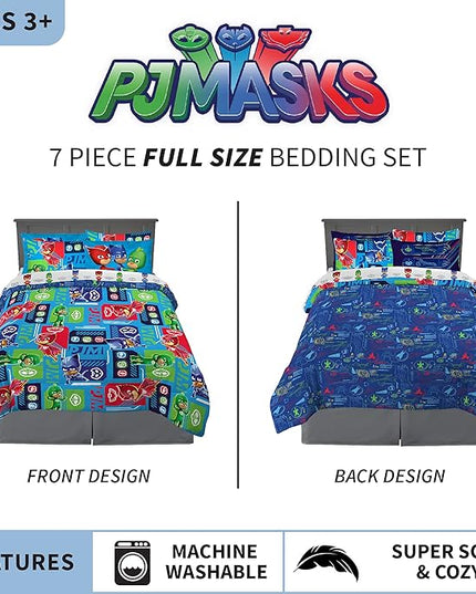 Franco Kids Bedding Super Soft Comforter and Sheet Set with Sham, 7 Piece Full Size, PJ Masks - LeafyLoom