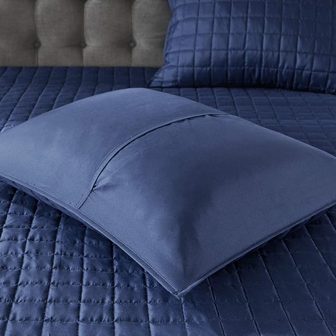 Madison Park Heritage Comforter Quilt Combo Set - Modern Luxury Design, All Season Down Alternative Bedding, Matching Shams, Decorative Pillows, King/Cal King(104"x92"), Color Block Navy 8 Piece - LeafyLoom