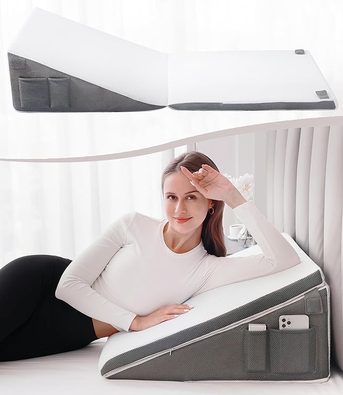 Bed Wedge Pillow for Sleeping, 10-in-1 Adjustable Memory Foam Wedge Pillow for Acid Reflux, 2-in-1 Incline Wedge Pillows for After Surgery, Snoring, Back Pain Pillow Wedge - LeafyLoom