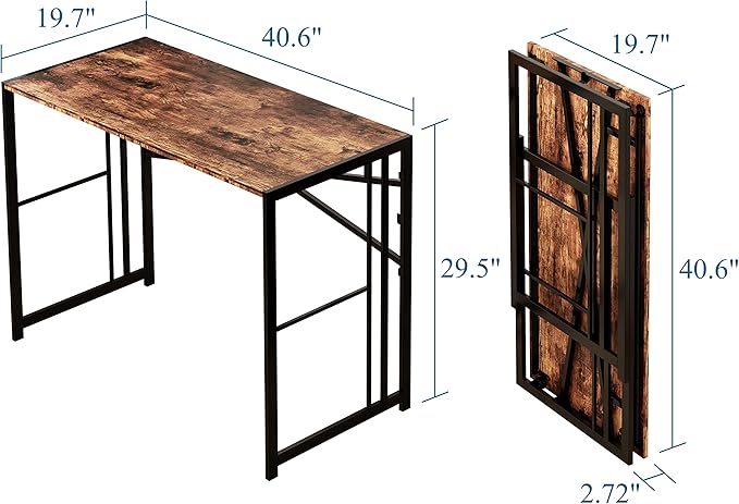 EMODA 40 inch Folding Desk No Assembly Needed Home Office Desk Study Writing Gaming Computer Table, Rustic Brown - LeafyLoom