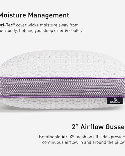 Bedgear Balance Performance Pillow - Size 1.0 - Moisture Wicking Bed Pillows for All Sleep Positions - Medium Firmness - Washable Cover - Back, Stomach, Side Sleeper Pillow - 20" W x 26" L x 5.25" H - LeafyLoom