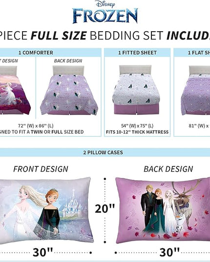 Disney Frozen 2 Kids Bedding Super Soft Comforter And Sheet Set, 5 Piece Full Size, "Official" Disney Product By Franco - LeafyLoom