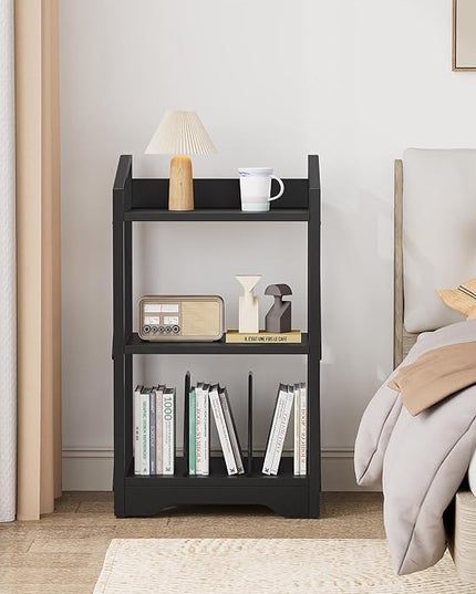 Vagusicc 3 Tier Bookshelf, Small Book Shelf Industrial Bookshelf, Wood Short Book Shelf Office Shelves with Metal Frame, Black Open Shelf Storage Organizer Bookcase for Living Room Bedroom, Black - LeafyLoom