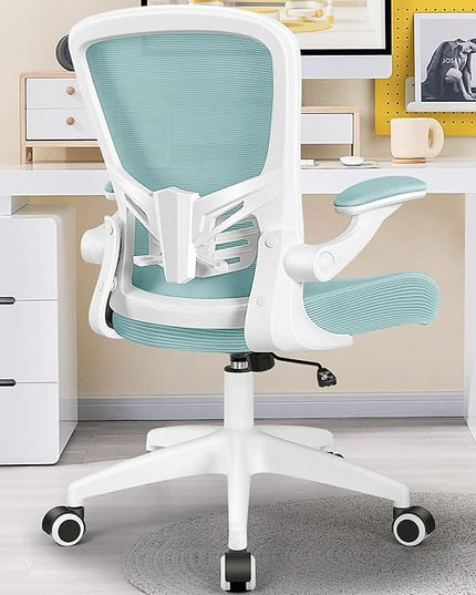 MINLOVE Office Chair Ergonomic Desk Chair with Lumbar Support and Height, Rolling Swivel Desk Chair with Wheels and Flip-up Arms, Breathable Mesh Executive Computer Chair for Home Office(Light Blue) - LeafyLoom