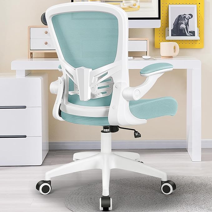 MINLOVE Office Chair Ergonomic Desk Chair with Lumbar Support and Height, Rolling Swivel Desk Chair with Wheels and Flip-up Arms, Breathable Mesh Executive Computer Chair for Home Office(Light Blue) - LeafyLoom