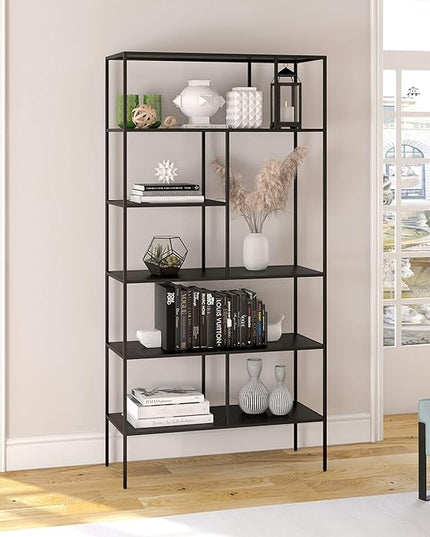Henn&Hart 72" Tall Rectangular Bookcase in Blackened Bronze, Table for Living Room, Bedroom - LeafyLoom
