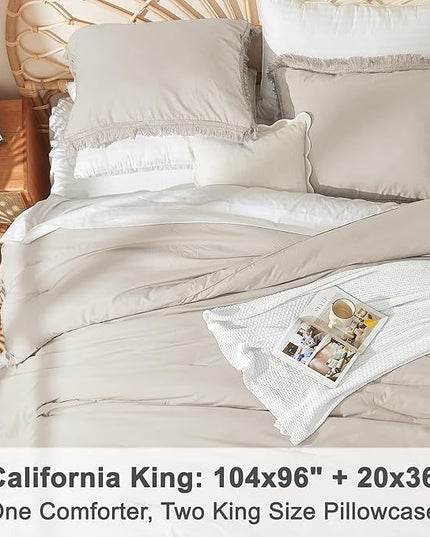 Litanika Linen Grey Cal King Size Comforter Set, Boho Tassel Comforter Aesthetic 3 Pieces, Lightweight Fringe Microfiber Bedding Set for All Season(1 Comforter 104x96 inch, 2 Pillowcases) - LeafyLoom
