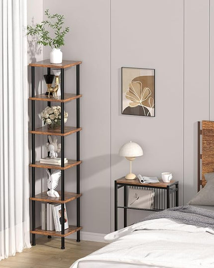 Corner Shelf, Corner Bookcase, Industrial 6-Tier Square Shelf Stand Display Rack,Wall Corner Bookshelf,Tall Shelf Plant Stand for Small Spaces, Living Room, Home Office, Kitchen - LeafyLoom