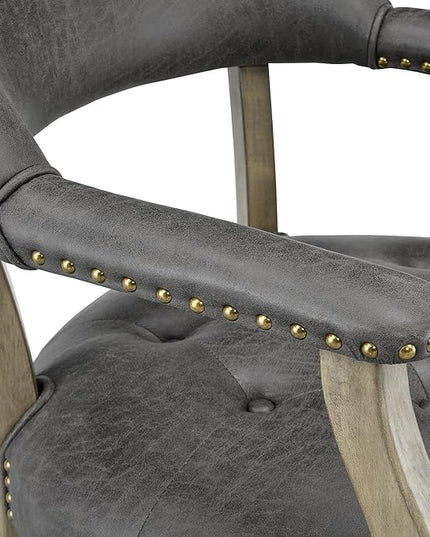 Dining Chairs with Casters and Arms, Large Rolling Dining Chairs with Wheels, Wood Boss Caption's Chairs, 26" D x 25.2" W x 31.5" H, Grey Legs & Dark Grey Fabric SY-1318-GY - LeafyLoom