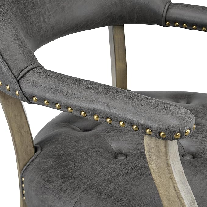 Dining Chairs with Casters and Arms, Large Rolling Dining Chairs with Wheels, Wood Boss Caption's Chairs, 26" D x 25.2" W x 31.5" H, Grey Legs & Dark Grey Fabric SY-1318-GY - LeafyLoom