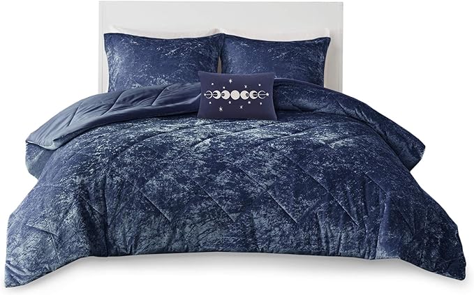 Intelligent Design Twin Comforter Set, Velvet Comforter Set , Luxury Diamond Quilting Comforter Set, Fluffy Comforter Bed Set with Decorative Pillowand 1 Sham, 3 Piece Navy, Twin/Twin XL - LeafyLoom
