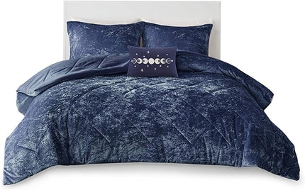 Intelligent Design Queen Comforter Set, Velvet Comforter Set , Luxury Diamond Quilting Comforter Set, Fluffy Comforter Bed Set with Decorative Pillowand 2 Shams, 4 Piece Navy, Full/Queen - LeafyLoom
