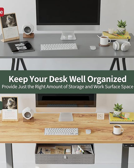 FEZIBO Standing Desk with Drawer, 55 x 24 Inches Adjustable Height Electric Stand up Desk with Storage, Sit Stand Home Office Desk, Light Rustic/Grey Frame - LeafyLoom
