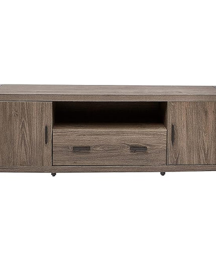 ROCKPOINT Industrial Modern Universal Stand with Doors and Open Shelves Entertainment Center, 60 Inch, Charcoal Grey - LeafyLoom