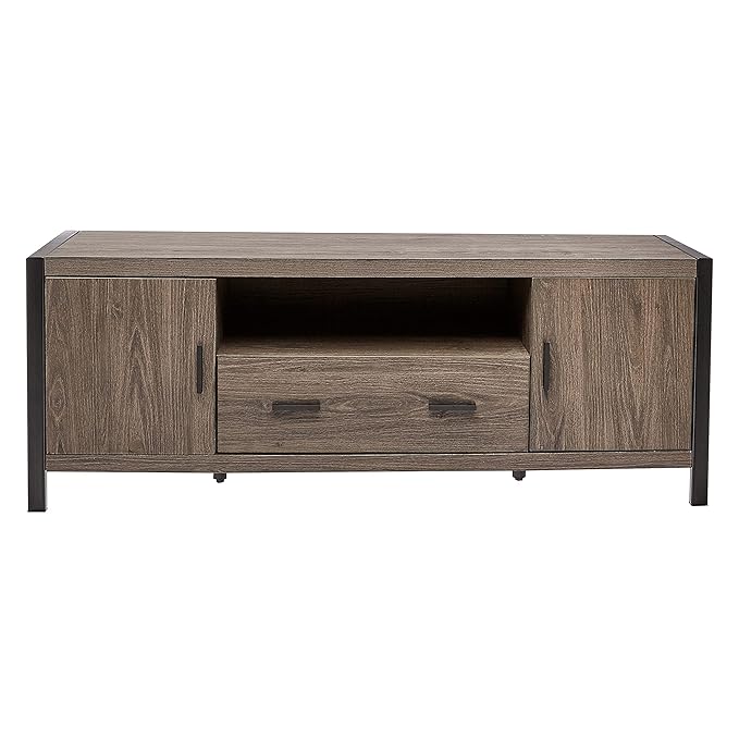 ROCKPOINT Industrial Modern Universal Stand with Doors and Open Shelves Entertainment Center, 60 Inch, Charcoal Grey - LeafyLoom
