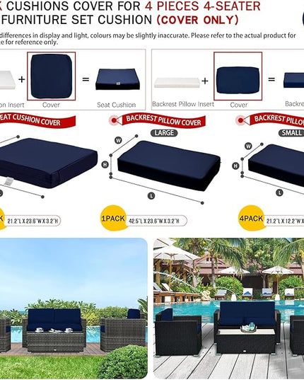 ClawsCover 7Pack Outdoor Seat and Back Cushions Replacement Covers Fits for 4-Seater 4Pieces Wicker Rattan Patio Conversation Set Sectional Couch Chair Furniture,Navy-Include Cover Only - LeafyLoom