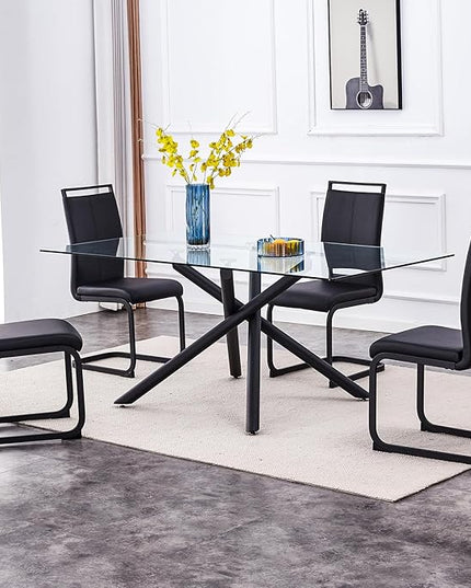 Modern Dining Chairs Set of 4,High Back Kitchen Chairs,Side Room Chair with Black Powder Coating Metal Legs,Easy to Clean Upholstered Dining Chairs,Ideal for Living Room(Black Chairs) - LeafyLoom