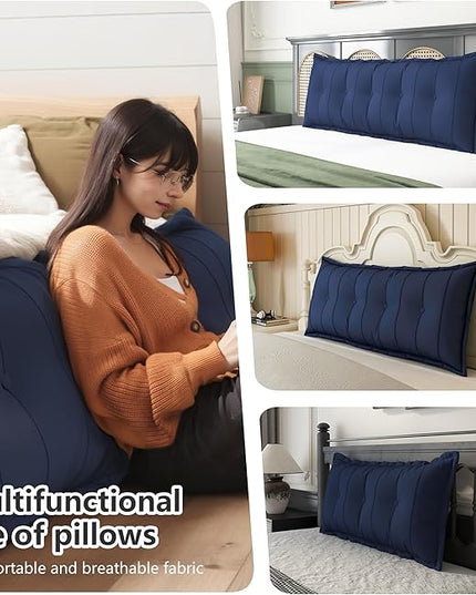 Johnear Headboard Pillow Large Reading Pillows for Sitting in Bed Adult Daybed Cushion Backrest Bolster Pillow Support Positioning Sofa Rest （Blue, 54 x 3 x 20 inches） - LeafyLoom