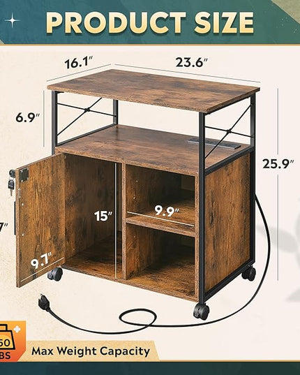 DEVAISE File Cabinet with Charging Station, Lockable Lateral Filing Cabinets for Home Office, Printer Cabinet Accommodates A4/Letter size file folders, Rustic Brown - LeafyLoom